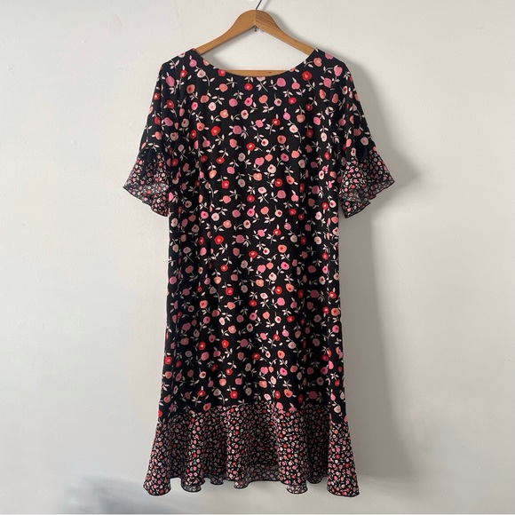 Talbots Dresses & Skirts - Talbots Black and Pink Floral Poppy Print Flutter Sleeves Midi Dress Size 12